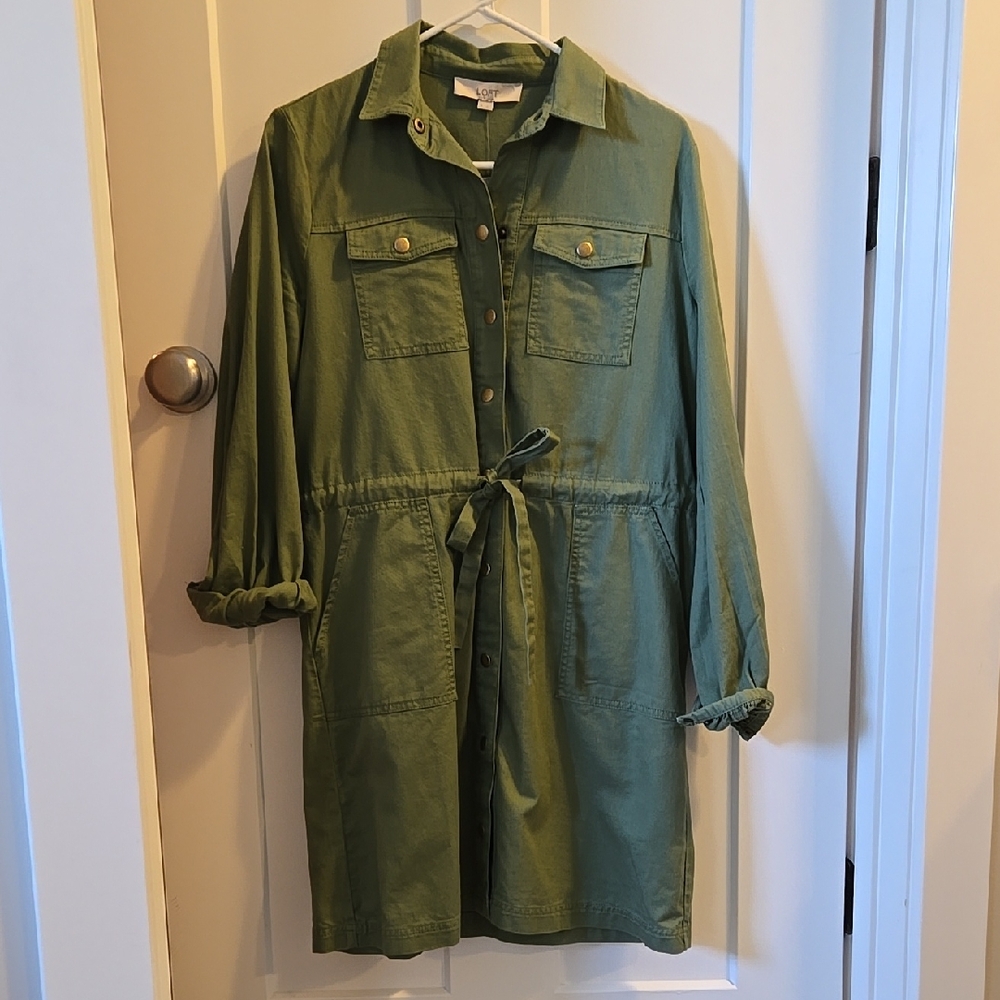 Loft Green Utility Button-Up Dress